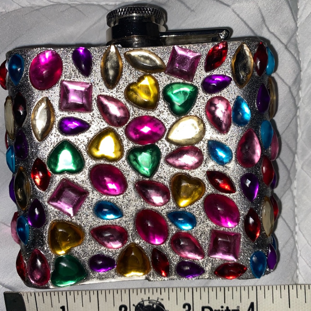Flask Pocket Flask Liquor Stainless Steel Screw Cap Beaded Multi color Hearts - Picture 2 of 11